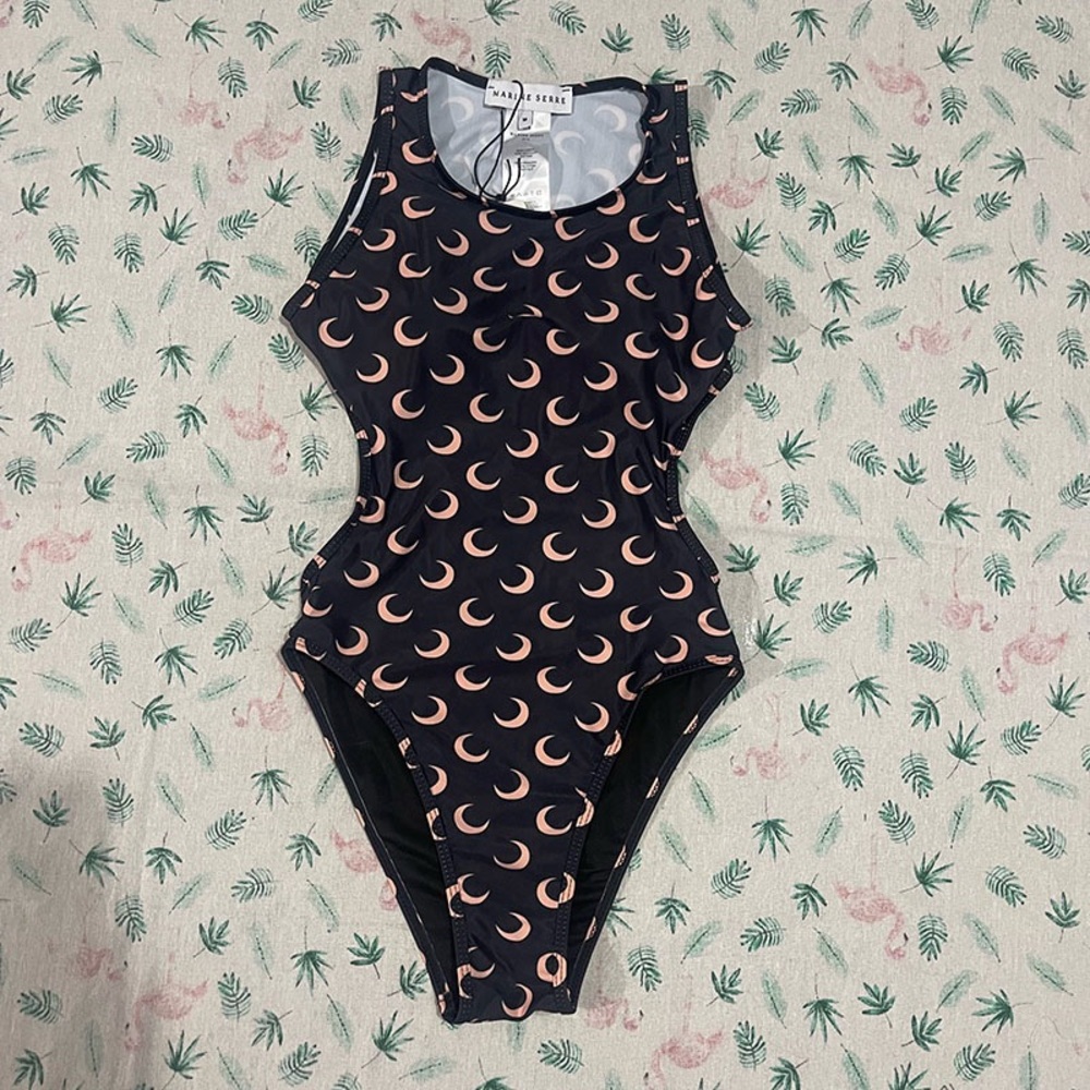 Marine Serre Black and Peach Crescent Moon Swimsuit